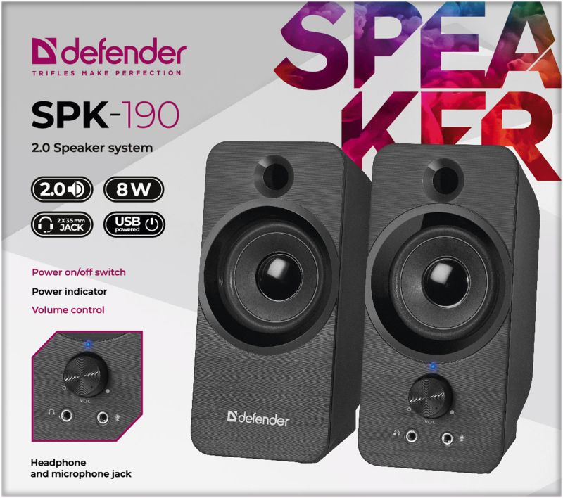 Акустична система 2.0 Defender SPK 190, 8Вт, USB, чорна (65190)