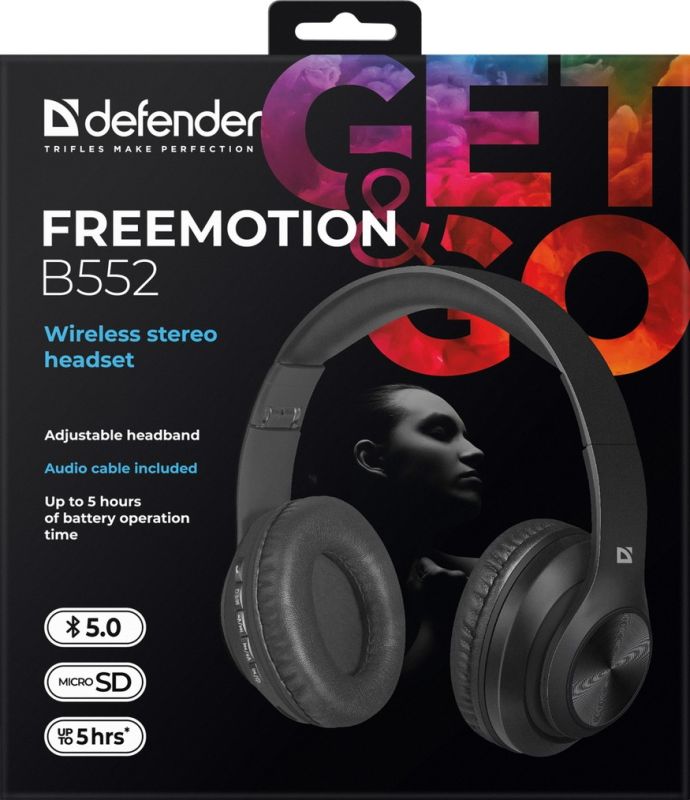 Гарнітура Defender FreeMotion B552 Bluetooth+3,5мм, Black (63552)