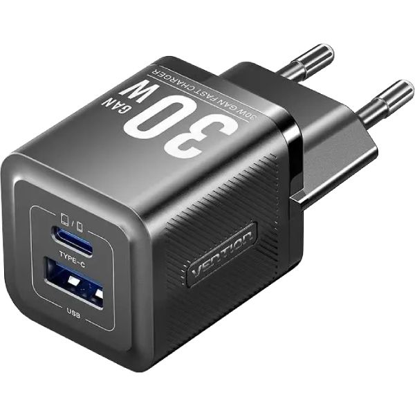 Зарядний пристрій 2xUSB 30W (USB-A/USB-C) + USB-C cable М-М  Black Vention (TZ-FEQB0-EU-01)