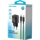 Зарядний пристрій 2xUSB 30W (USB-A/USB-C) + USB-C cable М-М  Black Vention (TZ-FEQB0-EU-01)