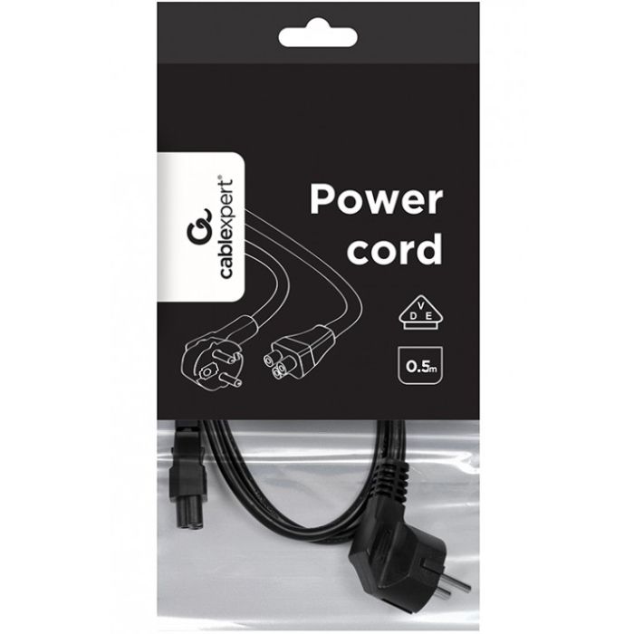 Кабель живлення 220В 0.5м, 3*0.75мм, CEE7/7-C5 Schuko Cablexpert VDE (PC-186-ML12-0.5M)