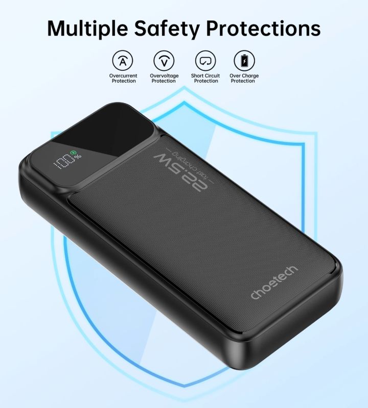 УМБ Choetech 20000mAh 22.5W PD,QC3.0 2USB-A+USB-C In/Out Black (B729-ACBK)