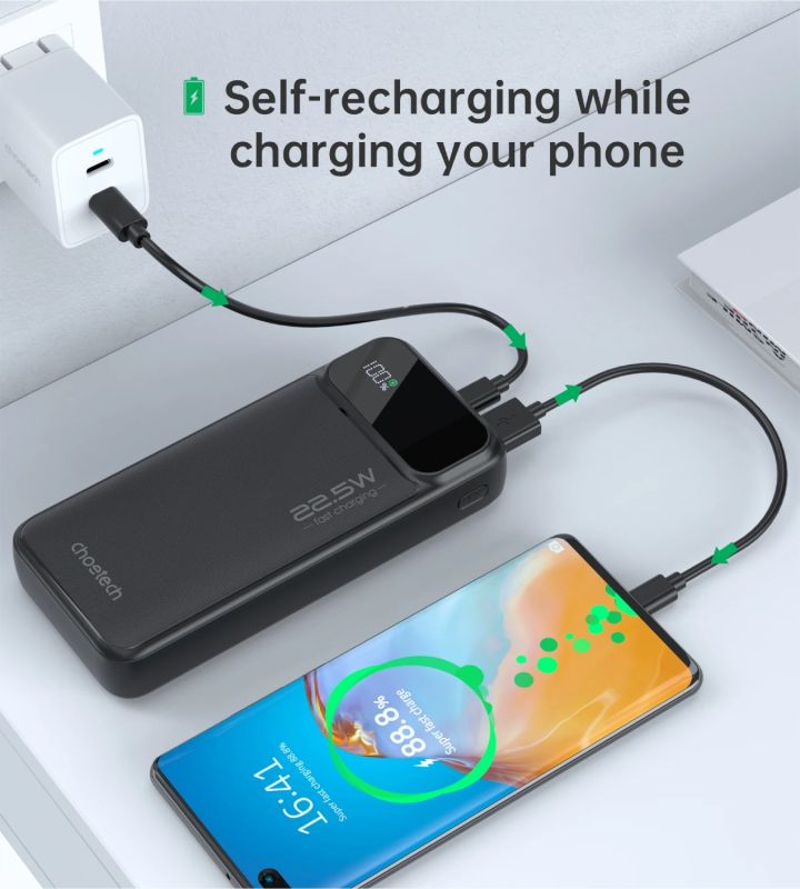 УМБ Choetech 20000mAh 22.5W PD,QC3.0 2USB-A+USB-C In/Out Black (B729-ACBK)