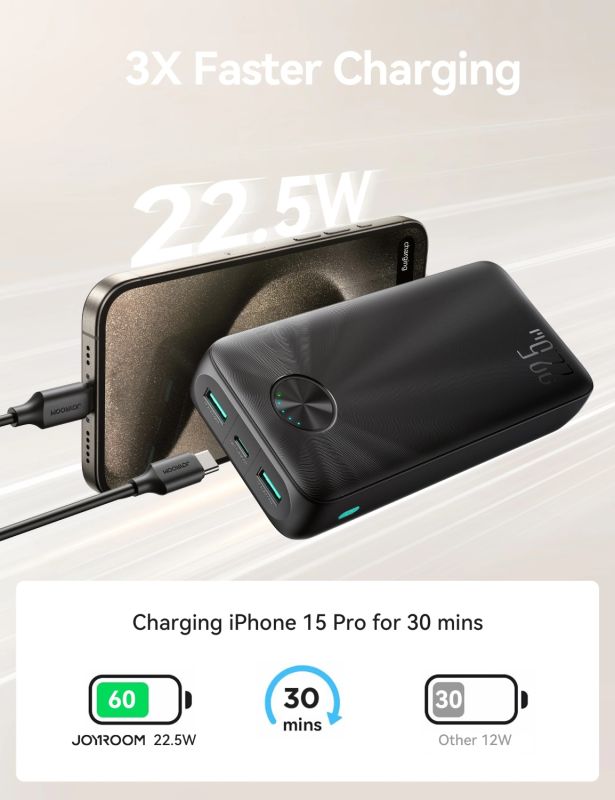 УМБ Joyroom 20000mAh 22,5W PD,QC3.0, 2xUSB-A, USB-C In/Out Black (JR-PBF16)