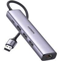 Док-станція USB3.0 --> USB-Ax3,3.0/RJ45 (1000M) Ethernet/ Type-C 10W 5 in 1 Hub CM475 Ugreen (60554)