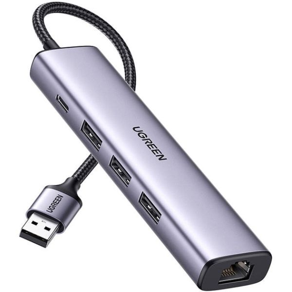 Док-станція USB3.0 --> USB-Ax3,3.0/RJ45 (1000M) Ethernet/ Type-C 10W 5 in 1 Hub CM475 Ugreen (60554)