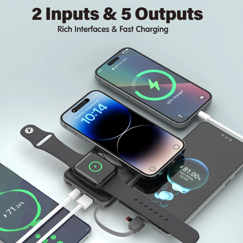 УМБ Choetech Magnetic Wireless 10000mAh 22.5W,PD,QC3.0 USB-A,2xUSB-C AppleWatchcharg,build in type-C (B695-BK)