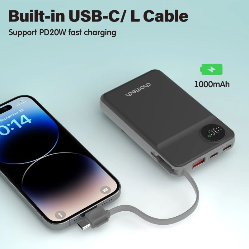 УМБ Choetech Magnetic Wireless 10000mAh 22.5W,PD,QC3.0 USB-A,2xUSB-C AppleWatchcharg,build in type-C (B695-BK)