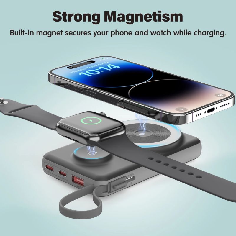 УМБ Choetech Magnetic Wireless 10000mAh 22.5W,PD,QC3.0 USB-A,2xUSB-C AppleWatchcharg,build in type-C (B695-BK)
