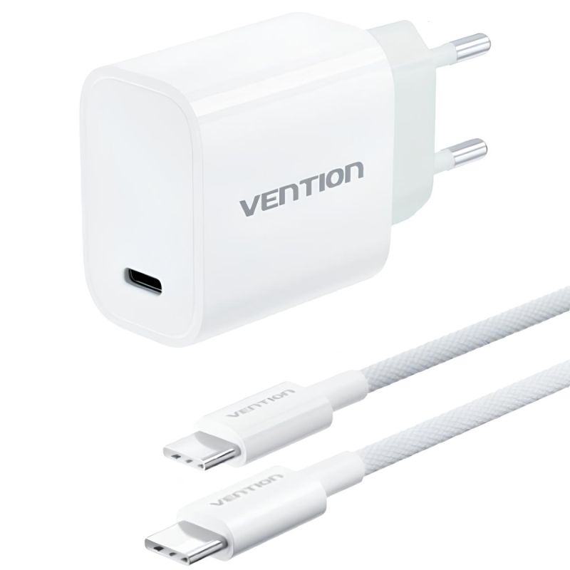 Зарядний пристрій 1xUSB-C 30W + USB-C cable М-М  White Vention (G18W0-EU)