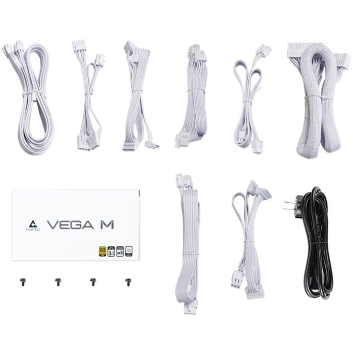 БЖ 1000W Chieftec VEGA M PPG-1000-CW ATX 3.1 135mm, 80+ Gold, Fully modular, WHITE, Retail (PPG-1000-CW)