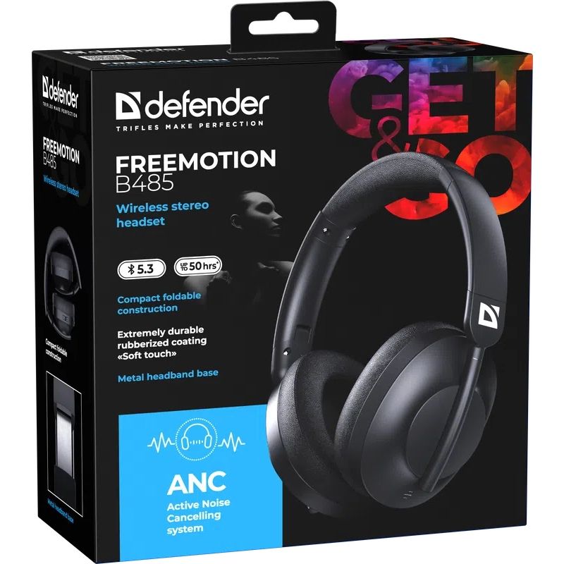 Гарнітура Defender FreeMotion B485 Bluetooth, ANC, чорна (63485)