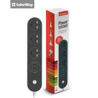 Фільтр живлення СolorWay 3 розетки, 3xUSB, 1.8м, Black (CW-CHU33B)