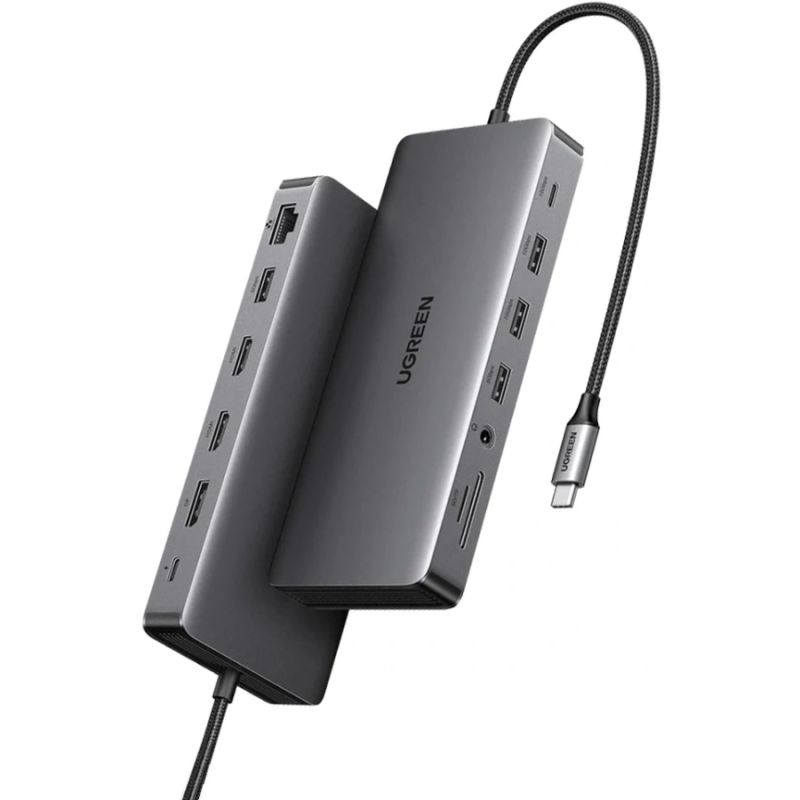 Док-станція USB3.2 Type-C --> HDMIx2,4K60Hz/4xUSB-A/2xUSB-C3.2/DP4K60Hz/RJ45/SD/TF/AUX PD 100W CM681 (15978)
