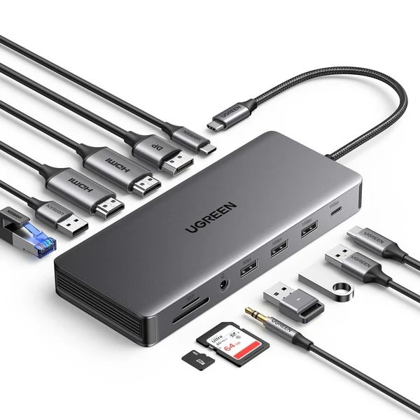 Док-станція USB3.2 Type-C --> HDMIx2,4K60Hz/4xUSB-A/2xUSB-C3.2/DP4K60Hz/RJ45/SD/TF/AUX PD 100W CM681 (15978)