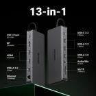 Док-станція USB3.2 Type-C --> HDMIx2,4K60Hz/4xUSB-A/2xUSB-C3.2/DP4K60Hz/RJ45/SD/TF/AUX PD 100W CM681 (15978)