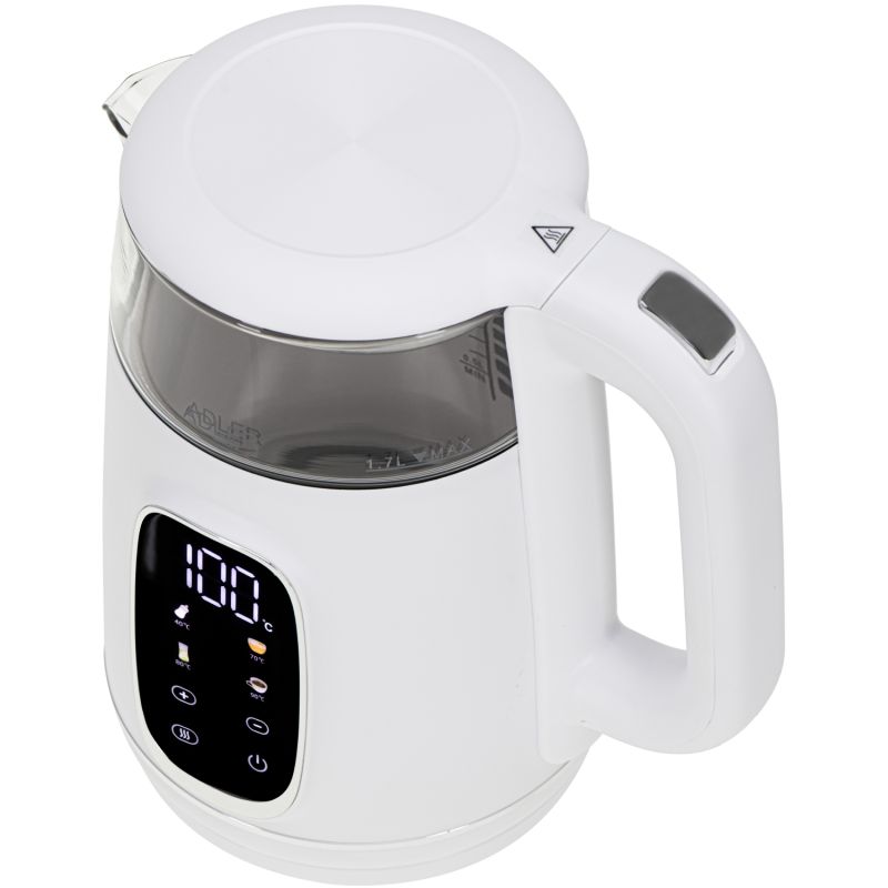 Електрочайник Adler AD 1305 white silver 1850-2200Вт/ 1.7л/ скло/ встановлення температури/ (AD1305WS)