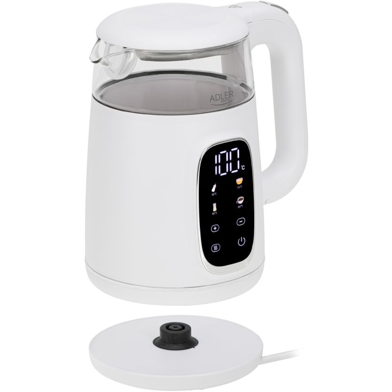 Електрочайник Adler AD 1305 white silver 1850-2200Вт/ 1.7л/ скло/ встановлення температури/ (AD1305WS)