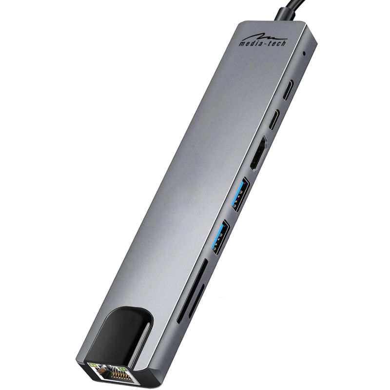 Док-станція USB3.1 Type-C --> HDMI4K60Hz/2xUSB-A/2xType-C/RJ45/SD/TF/PD 100W 8 in 1 Media-Tech (MT5046)
