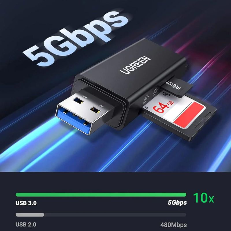 Card Reader USB 3.0 --> 2-слота SD/TF CM104 Ugreen (40752)