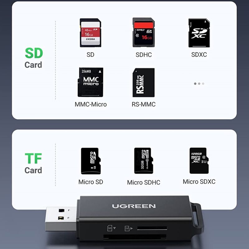 Card Reader USB 3.0 --> 2-слота SD/TF CM104 Ugreen (40752)