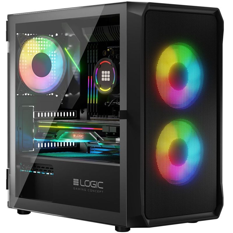 Корпус LogicConcept PORTOS MESH+GLASS ARGB fans 3x120mm BLACK без БЖ mATX (AM-PORTOS-10-0000000-0002)