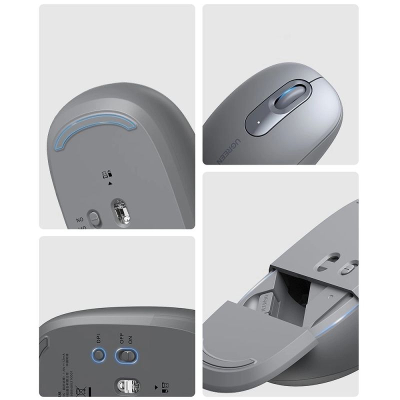 Мишка UGREEN 2.4GHz MU105, бездротова, 2400dpi., 3кн., Сіра (90669)