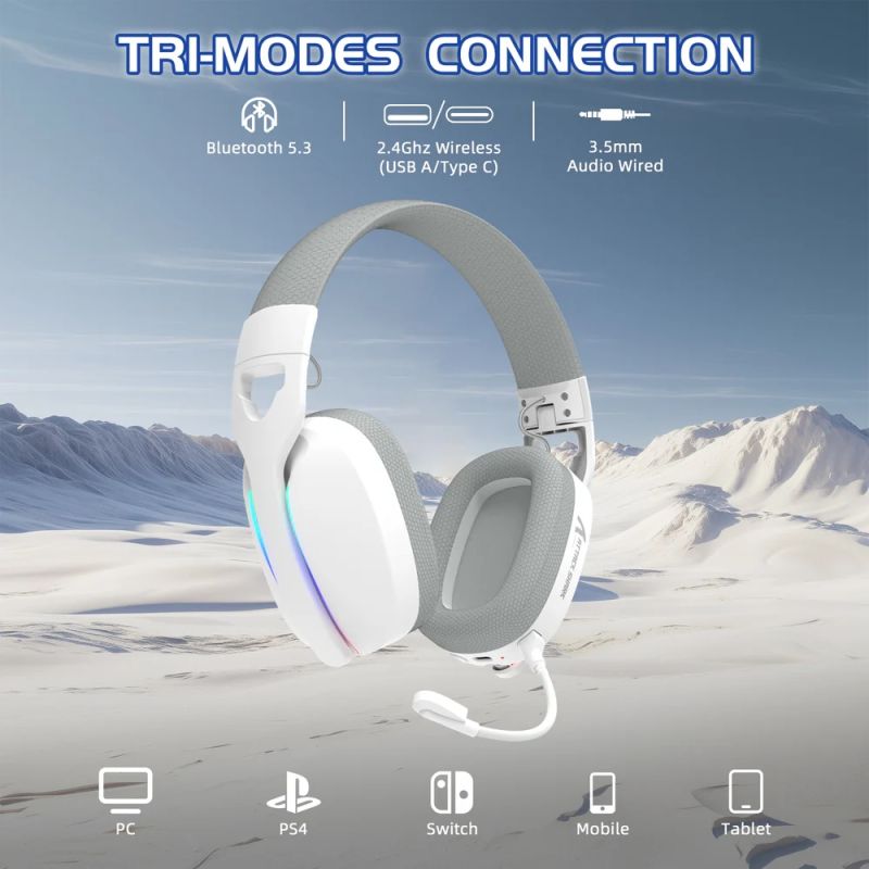 Ігрова гарнітура Attack Shark L90 Wireless,2.4GHz/Bluetooth/3.5mm PS4/PS5/Switch/Xbox/Mac/PC White (L90W_AS)