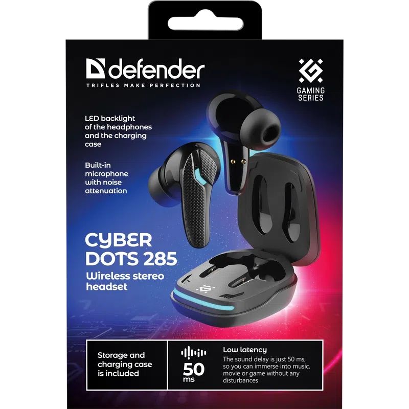 Гарнітура TWS ігрова Defender CyberDots 285 Bluetooth чорна (63285)