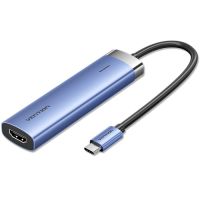 Док-станція USB3.1 Type-C --> HDMI 4K30Hz/USB 3.0x3/PD 100W Blue Aluminum  Alloy Hub 5-in-1 Vention (TGESB)