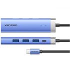 Док-станція USB3.1 Type-C --> HDMI 4K30Hz/USB 3.0x3/PD 100W Blue Aluminum  Alloy Hub 5-in-1 Vention (TGESB)