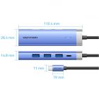 Док-станція USB3.1 Type-C --> HDMI 4K30Hz/USB 3.0x3/PD 100W Blue Aluminum  Alloy Hub 5-in-1 Vention (TGESB)