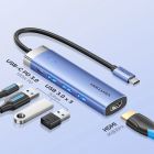 Док-станція USB3.1 Type-C --> HDMI 4K30Hz/USB 3.0x3/PD 100W Blue Aluminum  Alloy Hub 5-in-1 Vention (TGESB)