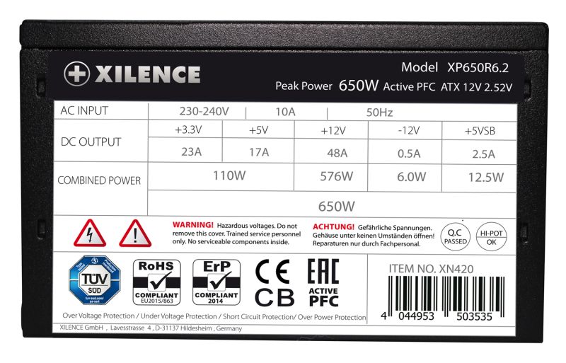БЖ 650W Xilence XP650R6.2_Bulk Performance C+ 120mm, 80+ White, Bulk (XP650R6.2_Bulk)