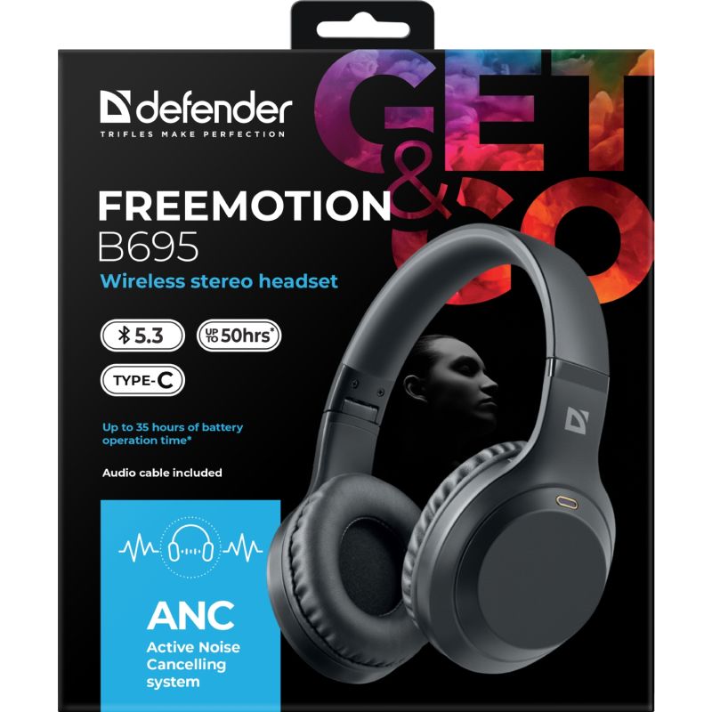 Гарнітура Defender FreeMotion B695,Bluetooth+3,5мм,ANC,Black (63695)