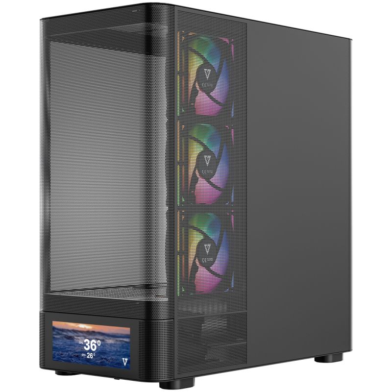 Корпус Modecom VOLCANO AQ500 ARGB MIDI FRONT LCD 6,2”, 4x120mm fans BLACK без БЖ ATX (MC-A-AQ500-4FA-B)
