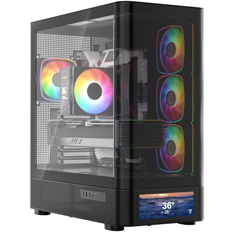 Корпус Modecom VOLCANO AQ500 ARGB MIDI FRONT LCD 6,2”, 4x120mm fans BLACK без БЖ ATX (MC-A-AQ500-4FA-B)