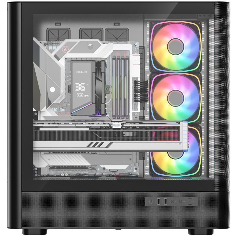 Корпус Modecom VOLCANO AQ500 ARGB MIDI FRONT LCD 6,2”, 4x120mm fans BLACK без БЖ ATX (MC-A-AQ500-4FA-B)