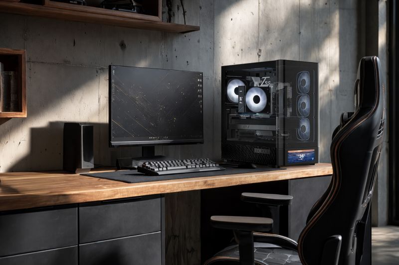 Корпус Modecom VOLCANO AQ500 ARGB MIDI FRONT LCD 6,2”, 4x120mm fans BLACK без БЖ ATX (MC-A-AQ500-4FA-B)