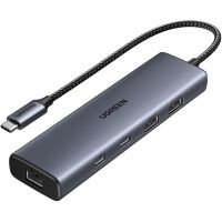Док станція USB3.2 Type-C --> USB-Ax1, 3.2/ USB-Ax1, 2.0/2xUSB-C 3.2/ RJ45 PD CM512 сірий UGREEN (45320)