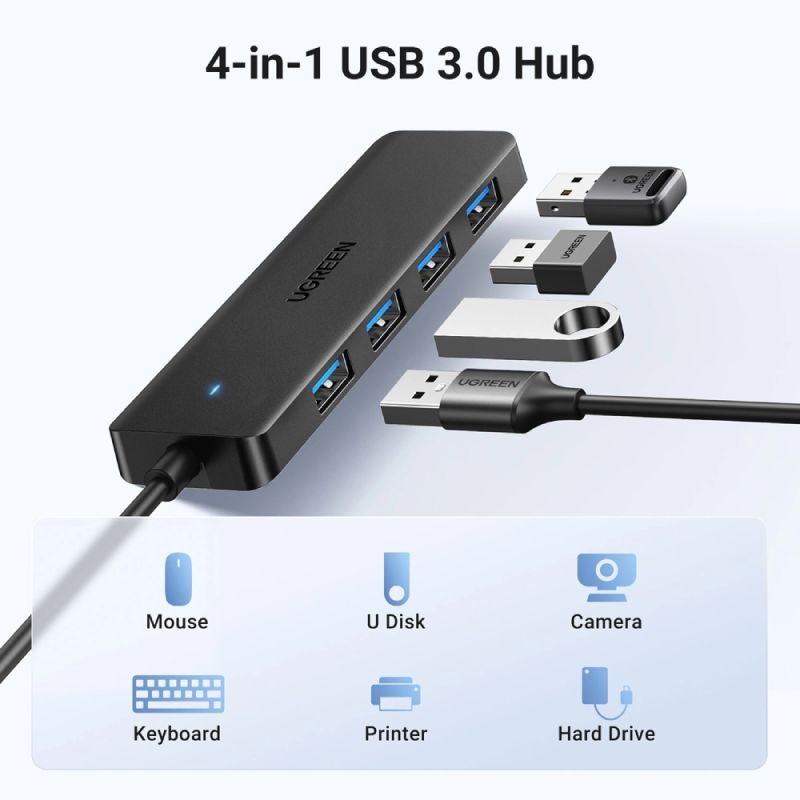 Хаб USB 3.0 -> 4хUSB 3.0 Hub 0,15 м кабель Space Gray CM219 Ugreen (25851)