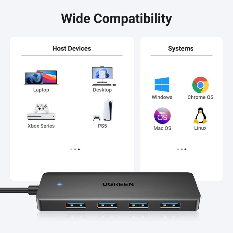Хаб USB 3.0 -> 4хUSB 3.0 Hub 0,15 м кабель Space Gray CM219 Ugreen (25851)