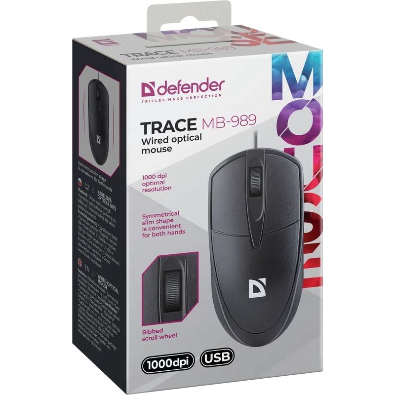 Мишка Defender Trace MB-989, USB, 3кн., 1000dpi, чорна (52989)