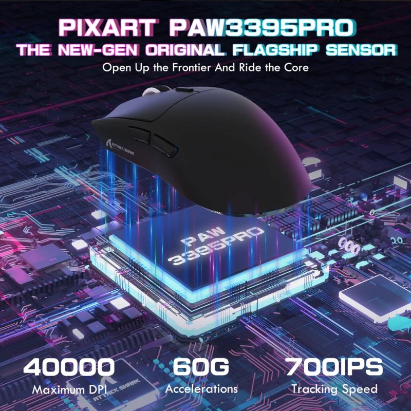 Мишка Attack Shark X1, Wireless/Bluetooth, 40000dpi. (PAW3395PRO), 6кн., Black (X1B_AS)