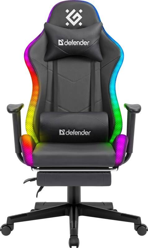 Крісло ігрове Defender Watcher, 60мм, Клас 4, RGB ПУ, чорне (64334)