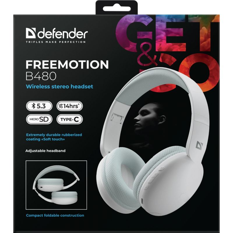 Гарнітура Defender FreeMotion B480 Bluetooth+3,5мм+USB-C, White (63481)