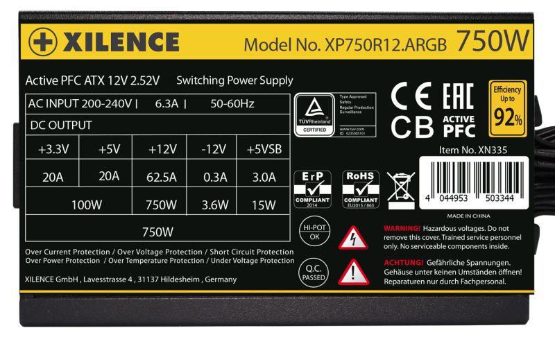 БЖ 750W Xilence XP750R12.ARGB Gaming Gold Series, 120mm, >90%, Retail Box (XP750R12.ARGB)