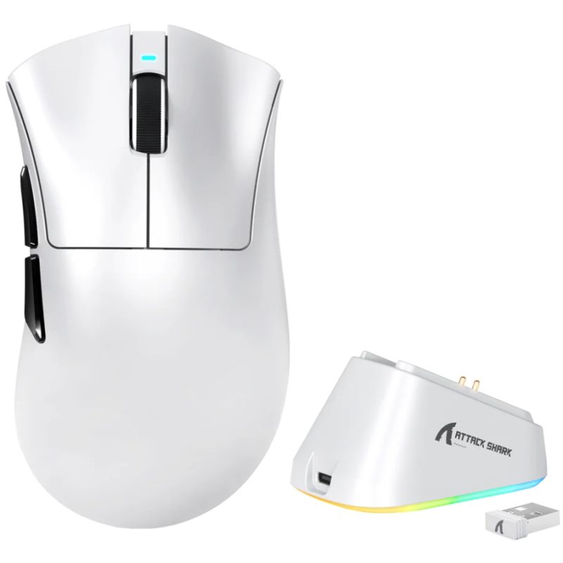 Мишка Attack Shark V3Pro Ultra-Light, Wireless/Bluetooth, 25000dpi. (PAW3311), 6кн., White (V3PROW_AS)