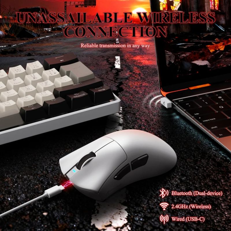 Мишка Attack Shark V3Pro Ultra-Light, Wireless/Bluetooth, 25000dpi. (PAW3311), 6кн., White (V3PROW_AS)