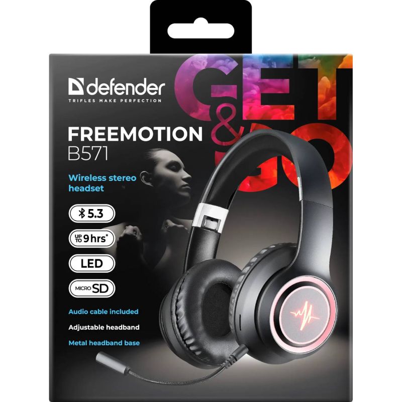 Гарнітура Defender FreeMotion B571 Bluetooth+3,5мм, гнучкий мікрофон, LED, Black (63572)